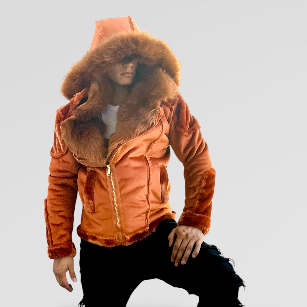 Men's Rust Faux Fur Hooded Winter Casual Jacket Nwt